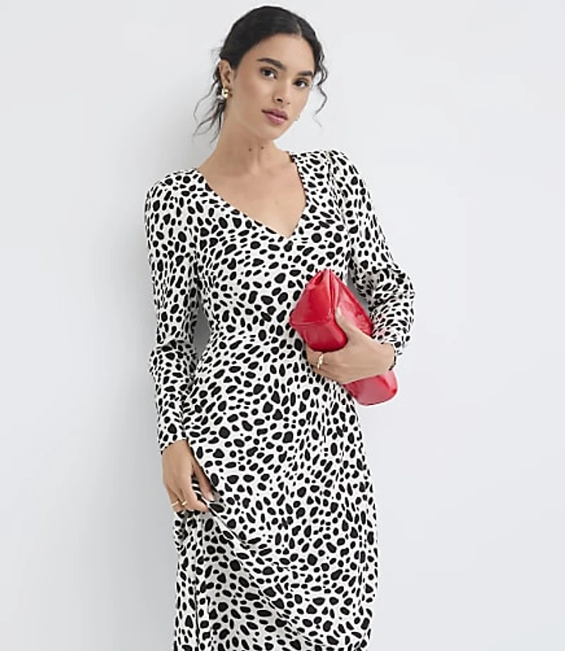 Spotted V-Neck Bias Maxi Dress