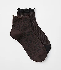 Leopard Print & Stripe Ruffle Ankle Sock Set