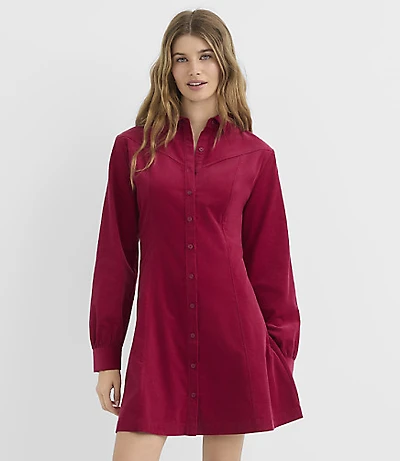Corduroy Seamed Mini Shirtdress