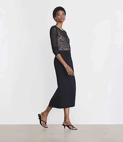 Petite LOFT Versa Ponte Deluxe Midi Pencil Skirt