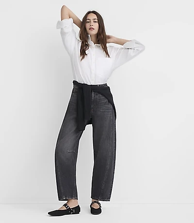 Rivete Seamed High Rise Barrel Jeans Washed Black