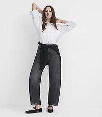 Rivete Seamed High Rise Barrel Jeans Washed Black