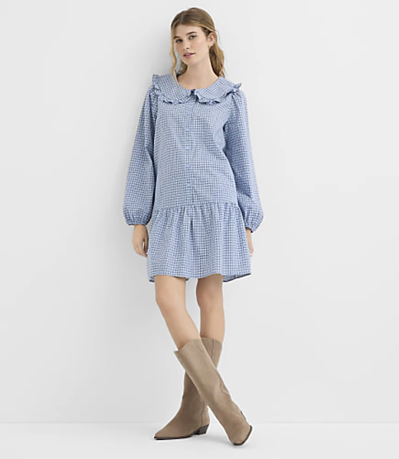 Plaid Ruffle Collar Mini Pocket Dress