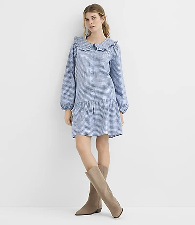 Plaid Ruffle Collar Mini Pocket Dress