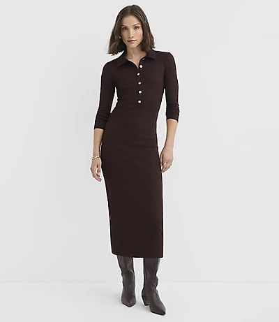 Petite Ribbed Knit Midi Shirtdress