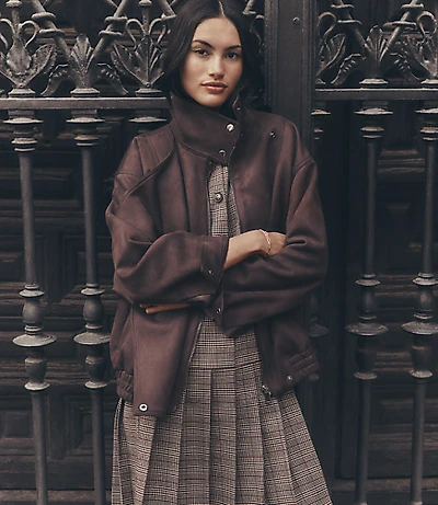 Faux Suede Asymmetrical Bomber Jacket
