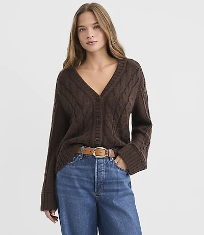 Petite Relaxed Cable V-Neck Cardigan