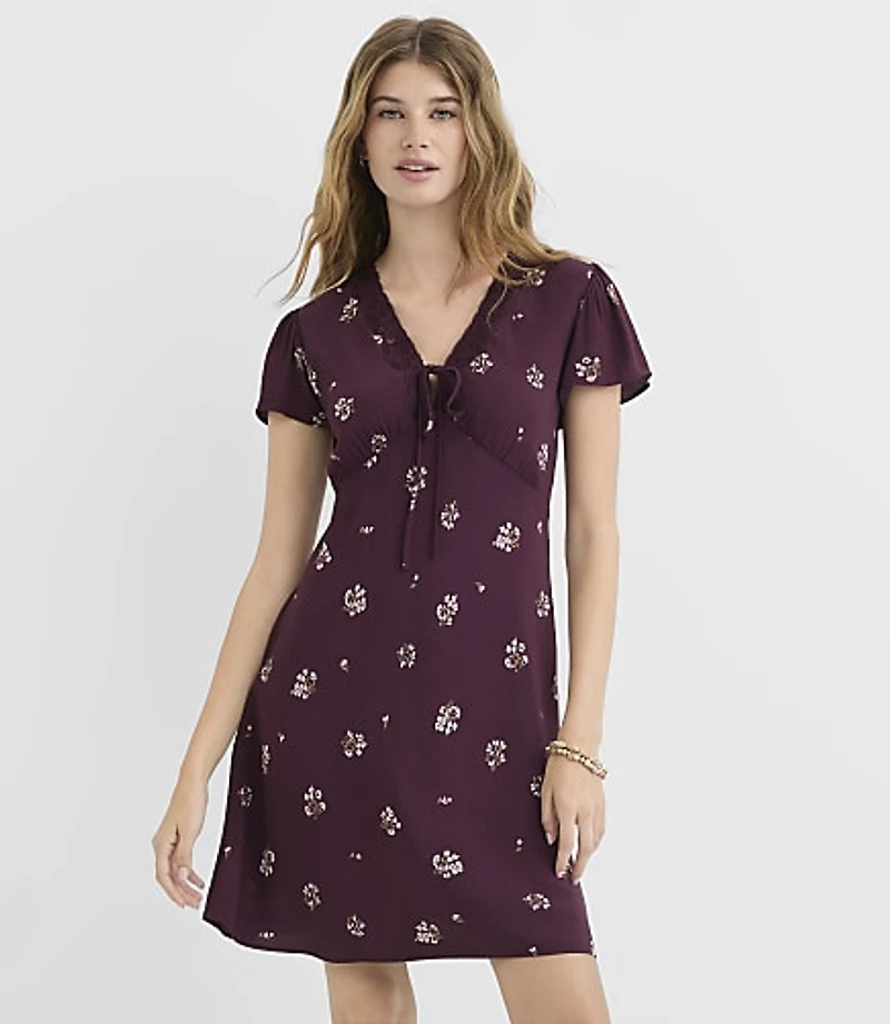 Petite Floral Lace Trim Bias Mini Dress