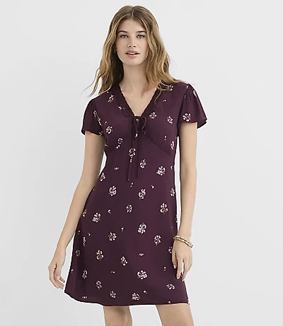 Petite Floral Lace Trim Bias Mini Dress