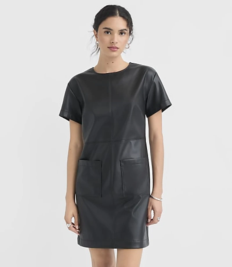 Faux Leather Mini Pocket Tee Dress