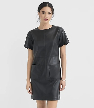 Faux Leather Mini Pocket Tee Dress