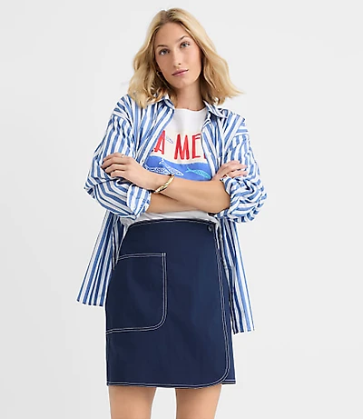 Topstitched Mini Wrap Pocket Skirt