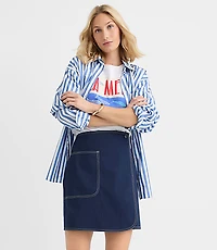 Topstitched Mini Wrap Pocket Skirt