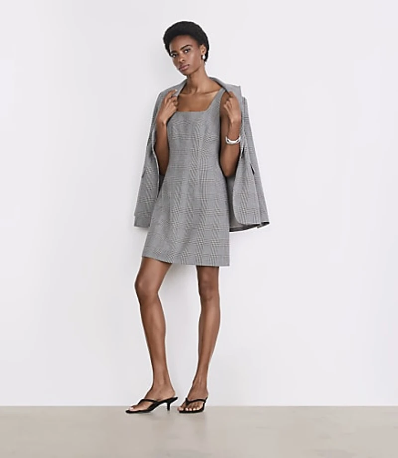 Petite LOFT Versa Plaid Seasonless Stretch Square Neck Mini Dress