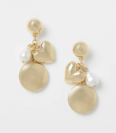 Pearlized Heart Cluster Drop Earrings