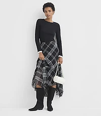 Plaid Scarf Hem Midi Skirt