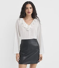 Windowpane Ruffle Tie Cuff Top