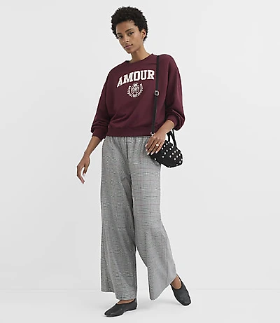 Petite Pull On Wide Leg Pants Plaid Brushed Flannel