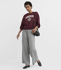 Petite Pull On Wide Leg Pants Plaid Brushed Flannel
