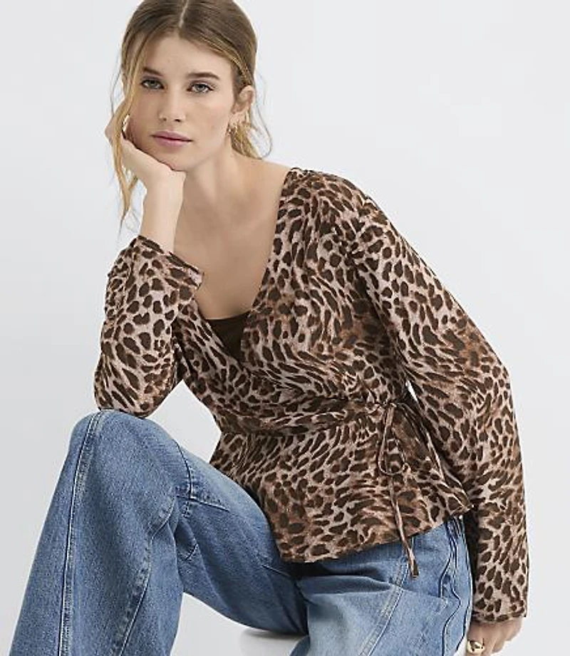 Leopard Print Peplum Wrap Top