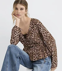Leopard Print Peplum Wrap Top