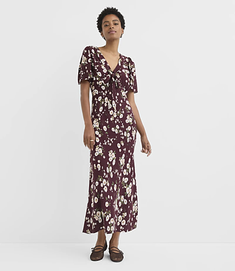 Bouquet Tie Neck Bias Midi Dress