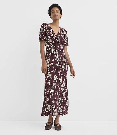 Bouquet Tie Neck Bias Midi Dress