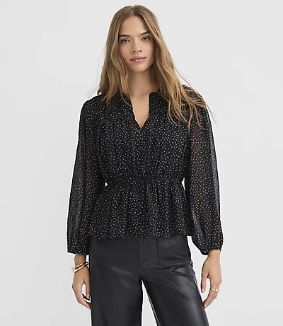 Dotted Ruched Peplum Blouse