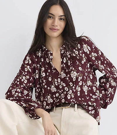 Bouquet Ruffle Split Neck Top