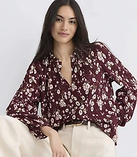 Bouquet Ruffle Split Neck Top