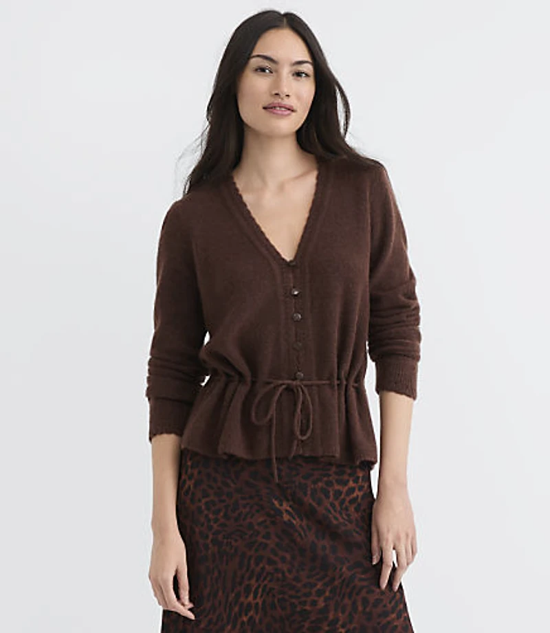 Petite Scalloped Tie Waist V-Neck Sweater