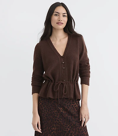 Petite Scalloped Tie Waist V-Neck Sweater