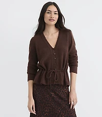 Petite Scalloped Tie Waist V-Neck Sweater