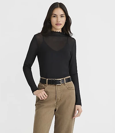 Mesh Ruffle Mock Neck Top