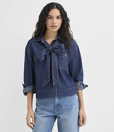 Chambray Tie Neck Shirt Refined Dark Indigo Wash