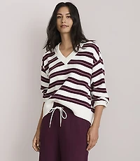 Lou & Grey Striped Cozy Oversized V-Neck Sweater