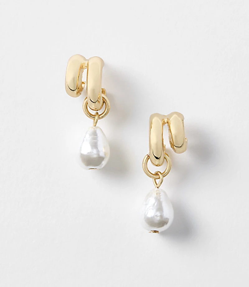 Pearlized Drop Double Hoop Earrings