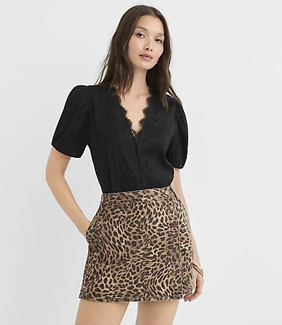 Floral Lace Trim Button Blouse