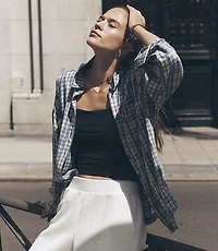 Lou & Grey Plaid Oversized Logo Pocket Shirt