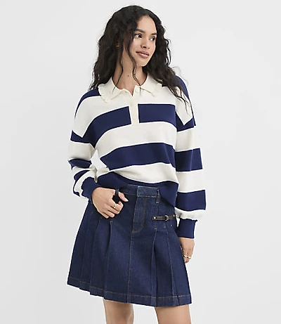 Petite Rugby Stripe Ruffle Collar Sweater