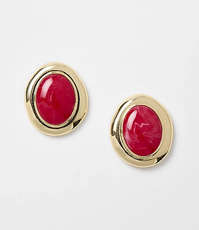 Marbleized Oval Statement Stud Earrings