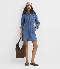 Seamed Denim Zip Mini Pocket Dress Medium Blue Wash