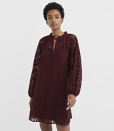Petite Floral Lace Tie Neck Mini Dress