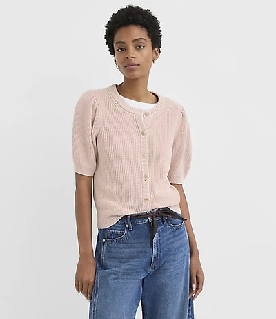 Petite Ribbed Puff Sleeve Cardigan