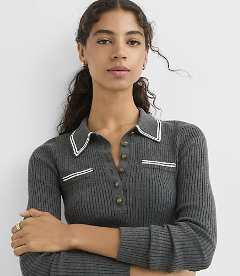 Heathered Tipped Ribbed Henley Sweater