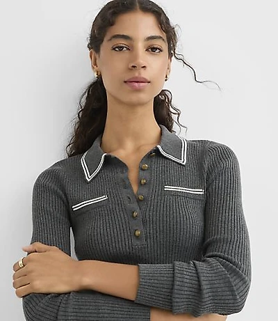 Heathered Tipped Ribbed Henley Sweater