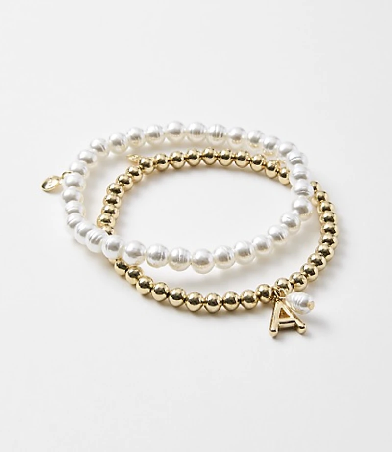 Pearlized Stretch Initial Bracelet Set