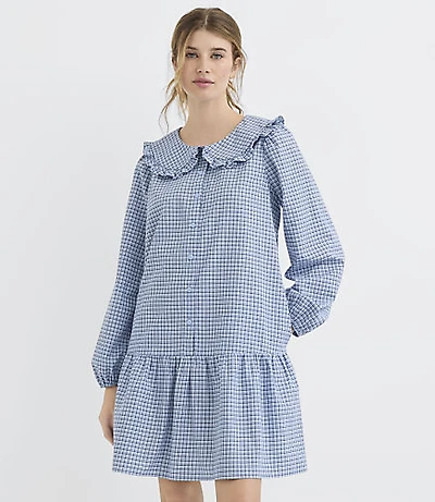 Petite Plaid Ruffle Collar Mini Pocket Dress