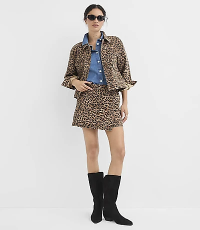 Petite Denim Wrap Skort Leopard Print