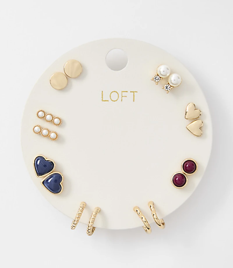 Metallic Heart Stud Earring Set